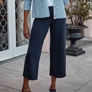 J. Jill Wearever Double-Face Jersey Pintucked Crop‎ Pants Navy Blue Small